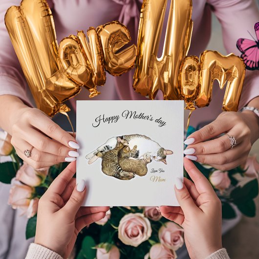 かわいい母猫と子猫のカスタムカード カード