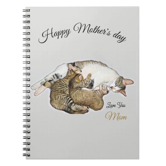 かわいい母猫と子猫のカスタム手帳 ノートブック (正面)