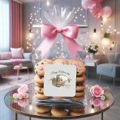 かわいい母猫と子猫カスタムの四角ステッカー スクエアシール