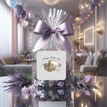 かわいい母猫と子猫カスタムの四角ステッカー