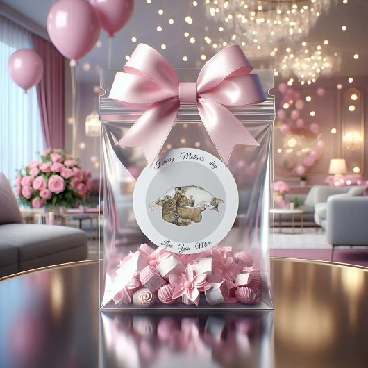 かわいい母猫と子猫カスタム丸ステッカー ラウンドシール