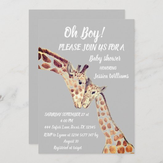 かわいい母男の赤ちゃんキラフサファリボホアニマルズ 招待状 (正面/裏面)