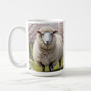 かわいい毛のふわふわした羊 コーヒーマグカップ