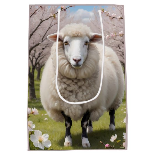 かわいい毛のふわふわした羊 ミディアムペーパーバッグ (裏面)