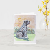 かわいい毛むくじゃらの犬の挨拶 カード (黄色い花)