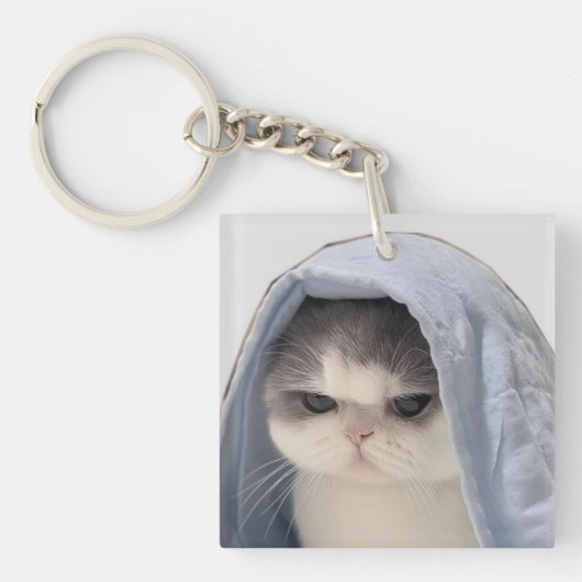 かわいい毛布つき猫 キーホルダー (正面)