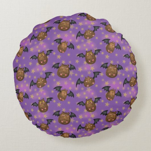 かわいい毛皮のこうもりベビーゴシックブラックラウンドクッション ラウンドクッション (裏面)