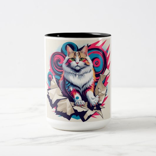 かわいい毛皮の猫 ツートーンマグカップ (中央)