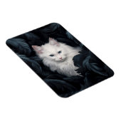 かわいい毛皮の白い猫がの間に座っ葉ている マグネット (右側)