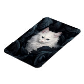 かわいい毛皮の白い猫がの間に座っ葉ている マグネット (左側)