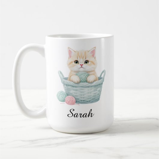 かわいい毛糸の子猫のマグカップ コーヒーマグカップ (左)