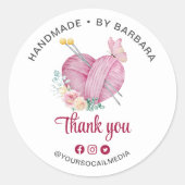 かわいい毛糸ハート編み針ありがとう ラウンドシール (正面)