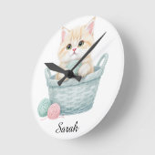 かわいい毛糸子猫丸時計 ラウンド壁時計 (傾斜)