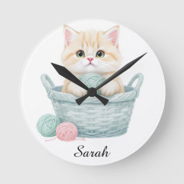 かわいい毛糸子猫丸時計 ラウンド壁時計