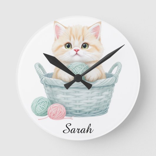 かわいい毛糸子猫丸時計 ラウンド壁時計 (正面)