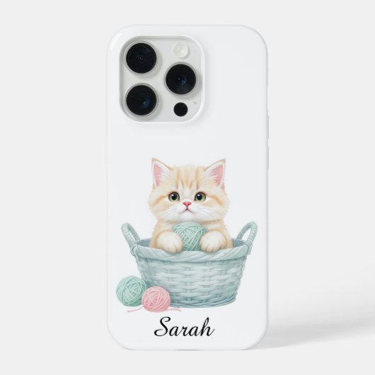 かわいい毛糸子猫 iPhone 15 Pro カー iPhoneケース (裏面)