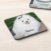 かわいい毛羽立ち白い子犬 コースター (左側)