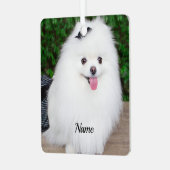 かわいい毛羽立ち白い子犬 メタルオーナメント (正面左)