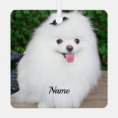 かわいい毛羽立ち白い子犬 メタルオーナメント (裏面)