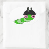 かわいい毛虫 楕円形シール (バッグ)