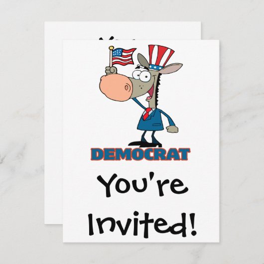 かわいい民主的なロバのキャラクター 招待状 (正面/裏面)