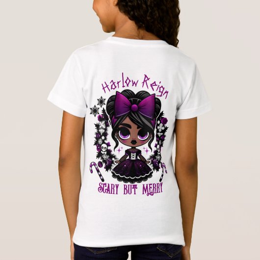 かわいい民族ゴシックガールパープルゴシックのクリスマス Tシャツ (裏面)