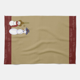 かわいい民芸のカウボーイの雪だるまのクリスマス キッチンタオル