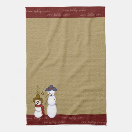 かわいい民芸のカウボーイの雪だるまのクリスマス キッチンタオル (縦)