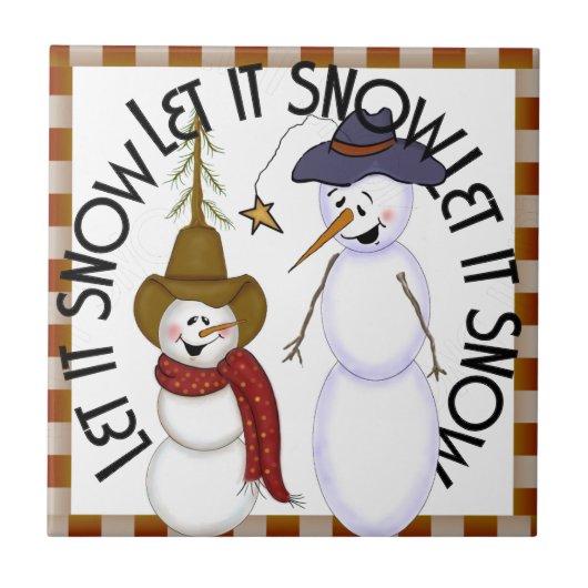 かわいい民芸のカウボーイの雪だるまのクリスマス タイル (正面)