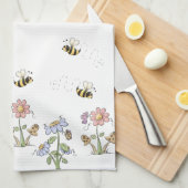 かわいい民芸の蜂のデイジーの蝶 キッチンタオル (四つ折り)