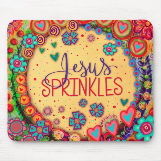 かわいい気まぐれイエス様がインスピレーションを振りかけるカラフル マウスパッド (正面)