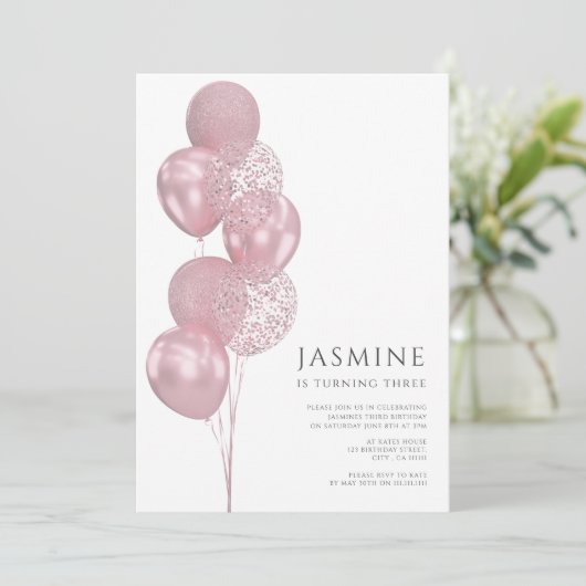 かわいい気球の誕生日 招待状 (スタンド正面)