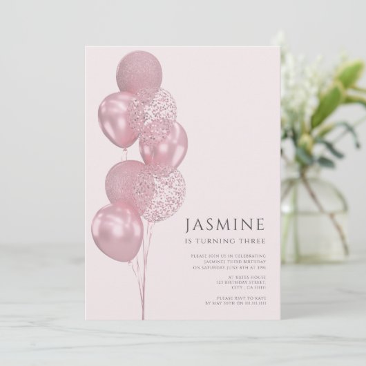 かわいい気球の誕生日 招待状 (スタンド正面)