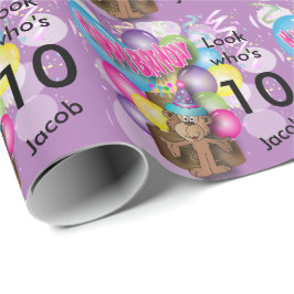 かわいい気球猿の紫色の子供の誕生日 ラッピングペーパー