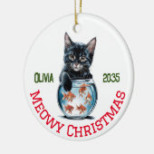 かわいい水いけな色の猫と金魚おもしろい、 セラミックオーナメント (左)