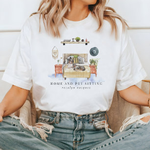 かわいい水のカラーホームとペットの座るサービス Tシャツ