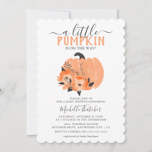 かわいい水の色かぼちゃと花模様ベビーシャワー 招待状 (正面)
