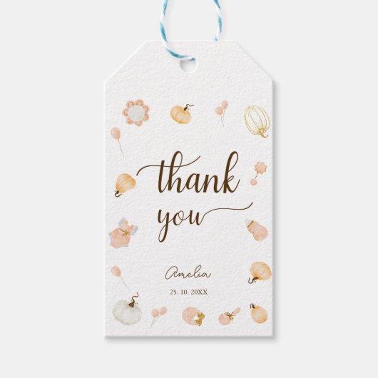 かわいい水の色かぼちゃの子供部屋女の子ベビーシャワー ギフトタグ (正面)