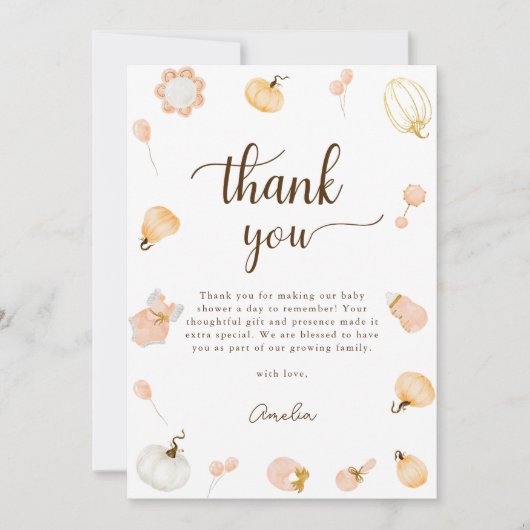 かわいい水の色かぼちゃの子供部屋女の子ベビーシャワー サンキューカード (正面)