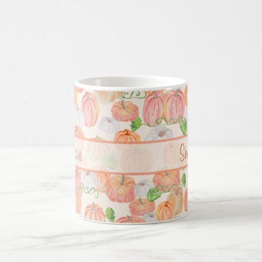 かわいい水の色かぼちゃパッチ名前をカスタムする コーヒーマグカップ (中央)