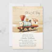 かわいい水の色が男の子の赤ちゃんシャワーをトレーニング 招待状 (正面)