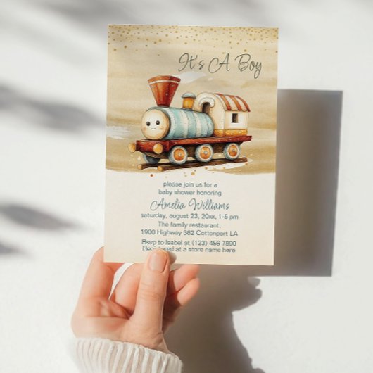 かわいい水の色が男の子の赤ちゃんシャワーをトレーニング 招待状