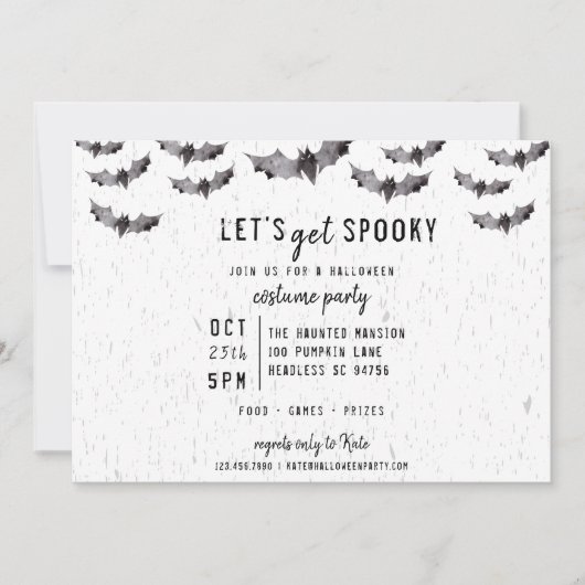 かわいい水の色のこうもり不気味ハロウィーン 招待状 (正面)