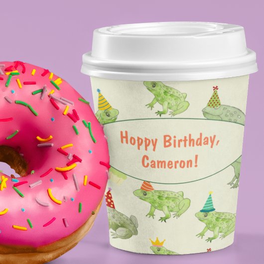 かわいい水の色のカエルおもしろいホッピー誕生日パーティー 紙コップ