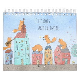 かわいい水の色のキツネイラストレーション月 カレンダー