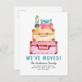 かわいい水の色のスーツケース植物引っ越しました移動 案内ポストカード (正面/裏面)