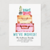 かわいい水の色のスーツケース植物引っ越しました移動 案内ポストカード (正面)