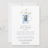 かわいい水の色のデイジー男女兼用ベビーシャワー 招待状 (正面)