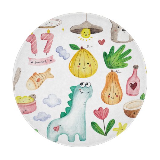 かわいい水の色のドードル、ステッカー準備ができて。 カッティングボード (正面)