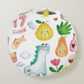 かわいい水の色のドードル、ステッカー準備ができて。 ラウンドクッション (裏面)